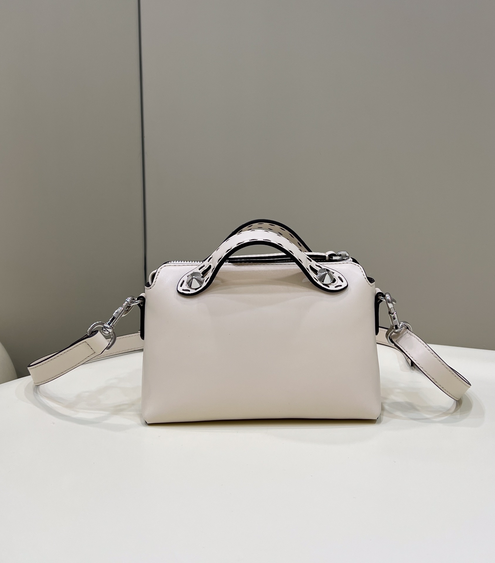 Fendi Mini By The Way Leather Boston Shoulder Bag White